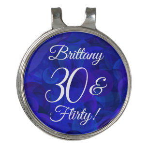 Elegant Royal Blue 30 and Flirty Birthday Party Golf Hat Clip