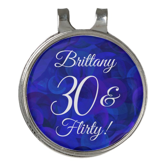 Elegant Royal Blue 30 and Flirty Birthday Party Golf Hat Clip (Front)