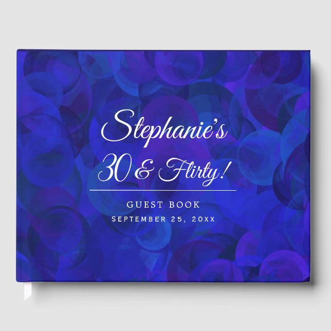 Elegant Royal Blue 30 and Flirty Birthday Party Guest Book (Front)