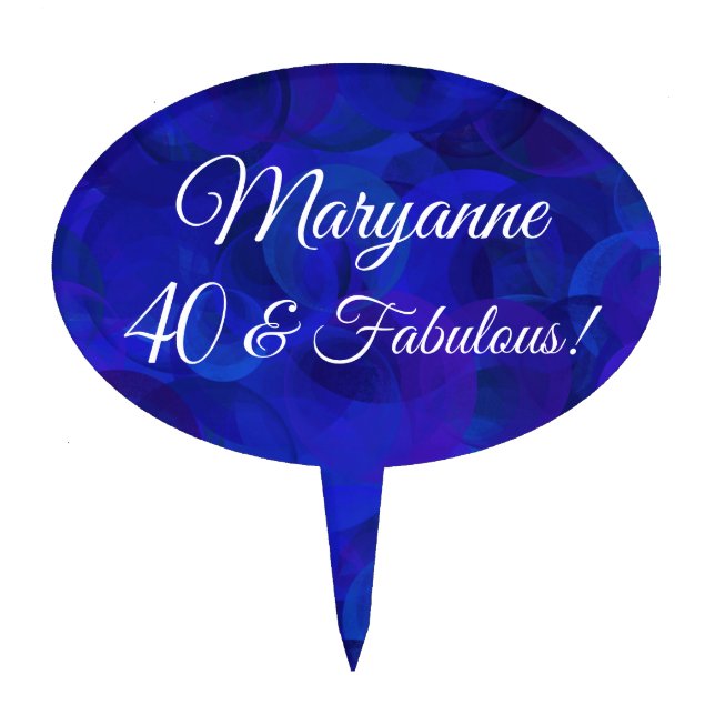 Elegant Royal Blue 40 and Fabulous Birthday Party Cake Topper (Front)