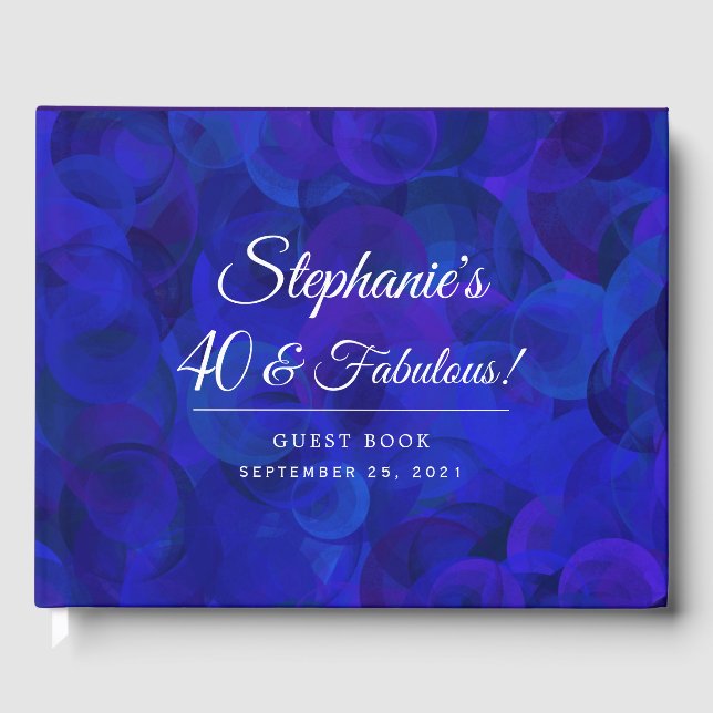 Elegant Royal Blue 40 and Fabulous Birthday Party Guest Book (Front)