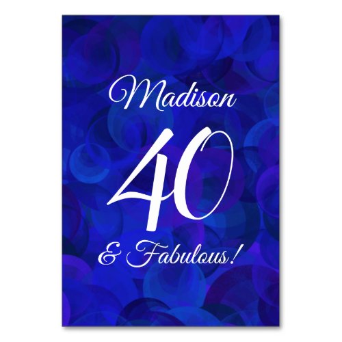 Elegant Royal Blue 40 and Fabulous Birthday Party Table Number