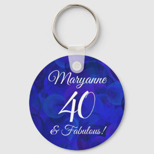Elegant Royal Blue 40 & Fabulous Birthday Party Keychain