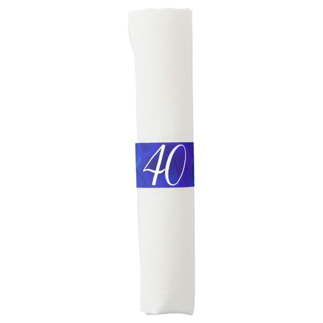 Elegant Royal Blue 40th Birthday Party Napkin Bands (Front)