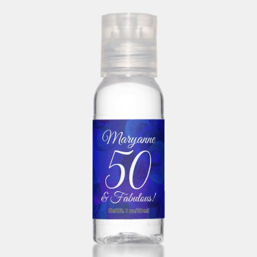 Elegant Royal Blue 50 and Fabulous Birthday Favor Hand Sanitizer