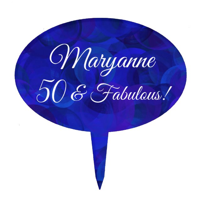 Elegant Royal Blue 50 and Fabulous Birthday Party Cake Topper (Front)
