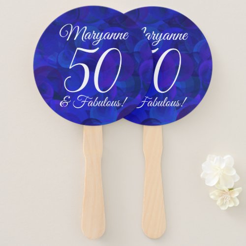 Elegant Royal Blue 50 and Fabulous Birthday Party Hand Fan