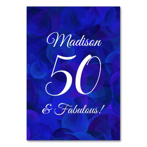 Elegant Royal Blue 50 and Fabulous Birthday Party Table Number