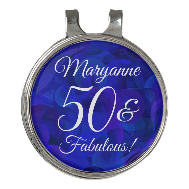 Elegant Royal Blue 50 & Fabulous Birthday Party Golf Hat Clip (Front)