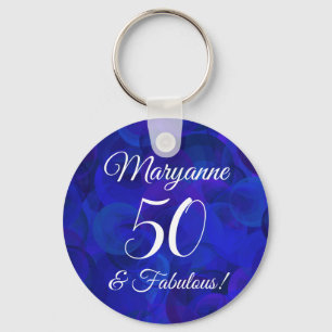 Elegant Royal Blue 50 & Fabulous Birthday Party Keychain