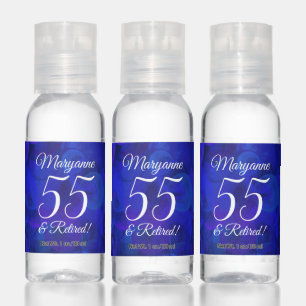 Elegant Royal Blue 55 & Retired Retirement Favor Hand Sanitizer