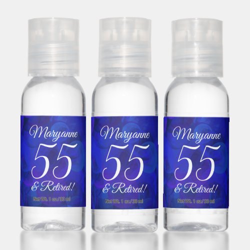 Elegant Royal Blue 55  Retired Retirement Favor Hand Sanitizer