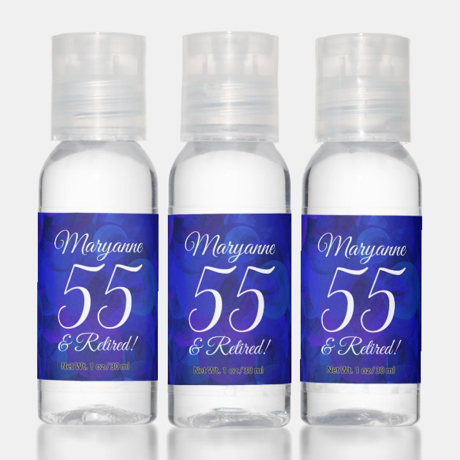 Elegant Royal Blue 55 & Retired Retirement Favor Hand Sanitizer (Set)