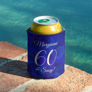 Elegant Royal Blue 60 and Sassy Birthday Party Can Cooler