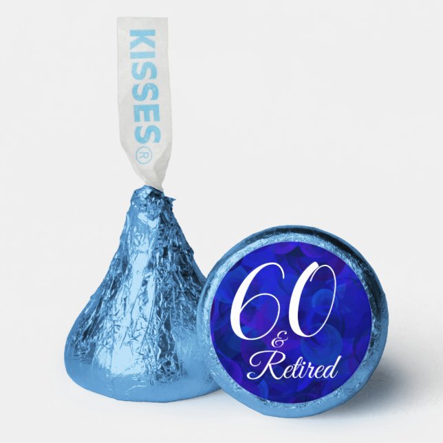 Elegant Royal Blue 60 & Retired Retirement Party Hershey®'s Kisses® (Front)