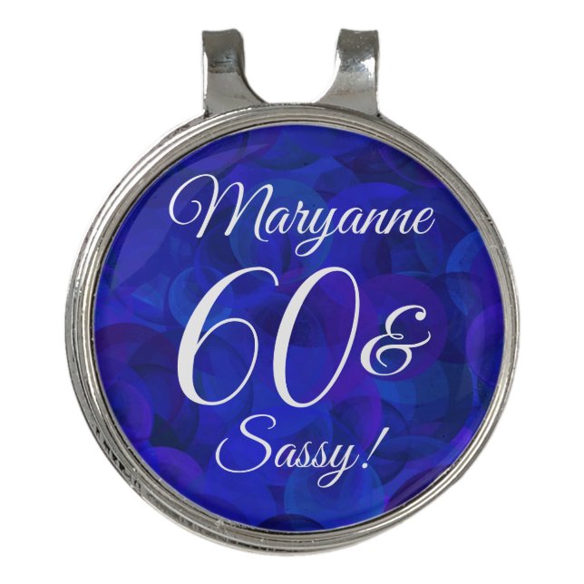 Elegant Royal Blue 60 & Sassy Birthday Party Golf Hat Clip (Front)