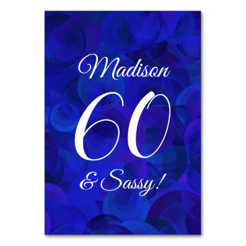 Elegant Royal Blue 60  Sassy Birthday Party Table Number