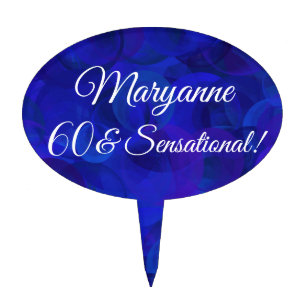 Elegant Royal Blue 60 & Sensational Birthday Party Cake Topper