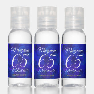 Elegant Royal Blue 65 & Retired Birthday Favor Hand Sanitizer