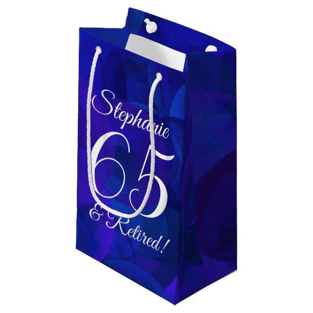 Elegant Royal Blue 65 & Retired Retirement Party Small Gift Bag (Front Angled)