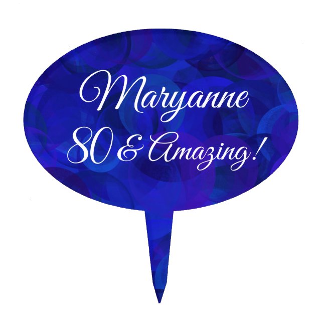Elegant Royal Blue 80 & Amazing Birthday Party Cake Topper (Front)
