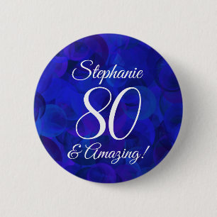 Elegant Royal Blue 80 and Amazing Birthday Button
