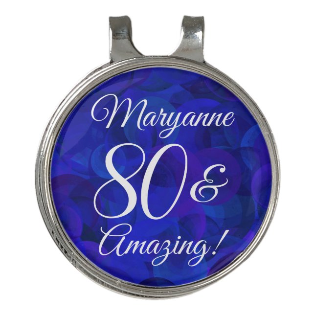 Elegant Royal Blue 80 and Amazing Birthday Party Golf Hat Clip (Front)