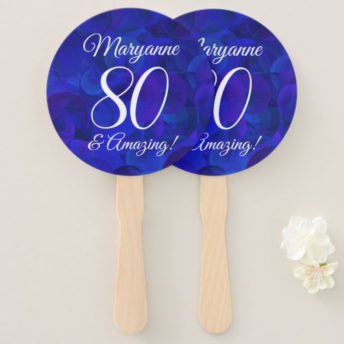 Elegant Royal Blue 80 and Amazing Birthday Party Hand Fan