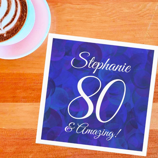 Elegant Royal Blue 80 and Amazing Birthday Party Napkins (Creator Uploaded)