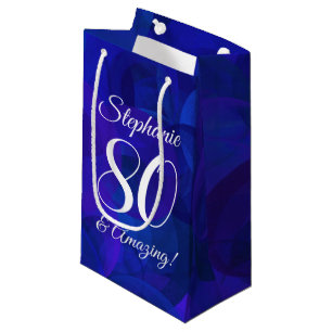 Elegant Royal Blue 80 and Amazing Birthday Party Small Gift Bag