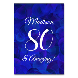 Elegant Royal Blue 80 and Amazing Birthday Party Table Number