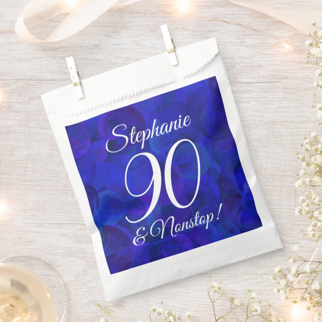 Elegant Royal Blue 90 and Nonstop Birthday Party Favor Bag (Clipped)