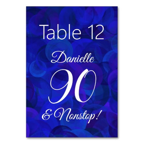 Elegant Royal Blue 90 and Nonstop Birthday Party Table Number