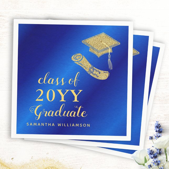Elegant Royal Blue and Gold 2026 Graduation Napkins (Creator Uploaded)