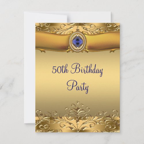 Elegant Royal Blue and Gold 50th Birthday Party Invitation