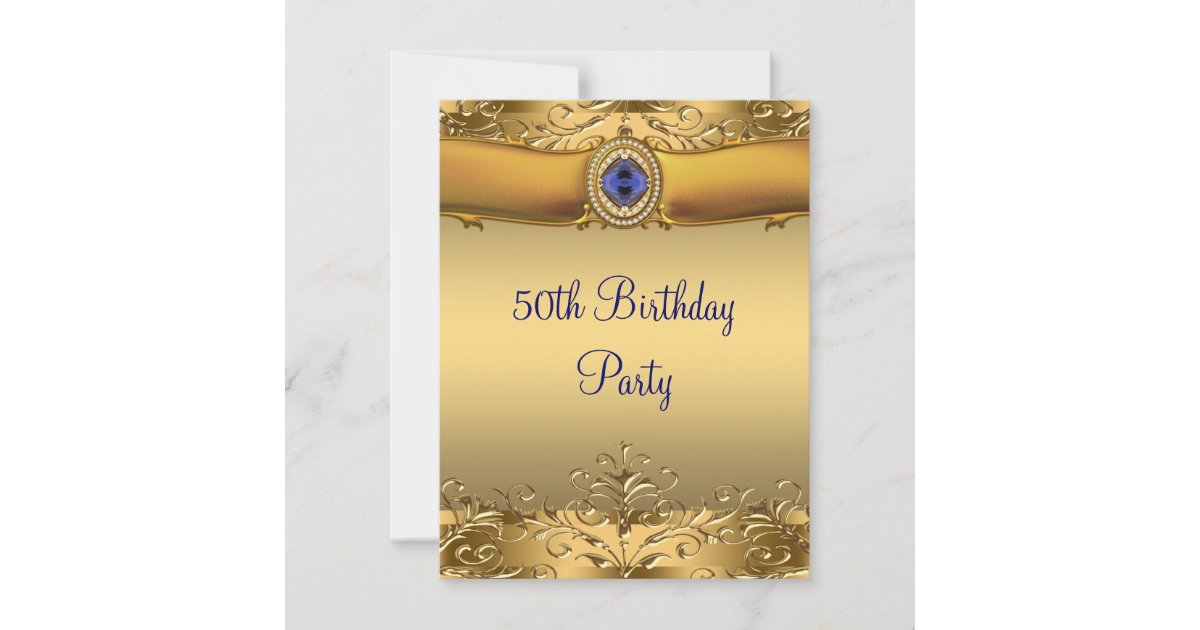 Elegant Royal Blue and Gold 50th Birthday Party Invitation | Zazzle.com