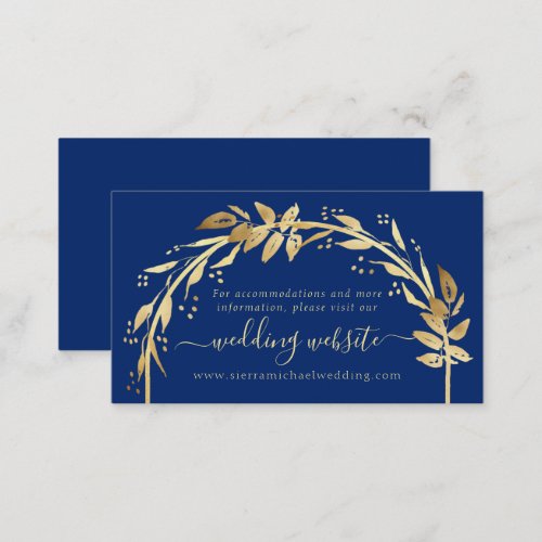 Elegant Royal Blue and Gold Arch Wedding Website Enclosure Card