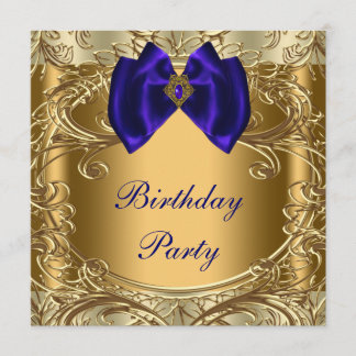 Elegant Royal Blue and Gold Birthday Party Invitation