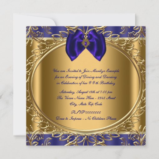 Elegant Royal Blue and Gold Birthday Party Invitation | Zazzle