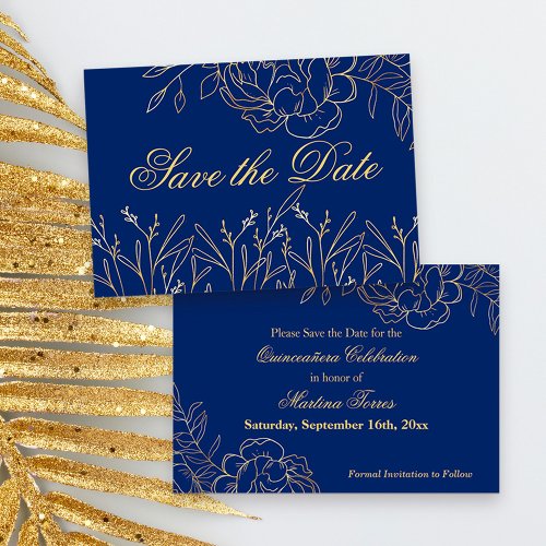 Elegant Royal Blue and Gold Fine Art Floral Save The Date