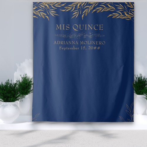 Elegant Royal Blue and Gold Leaf Mis Quince Tapestry