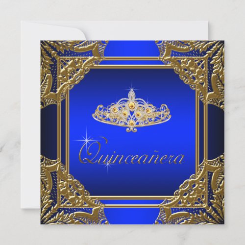 Elegant Royal Blue and Gold Quinceanera Invitation