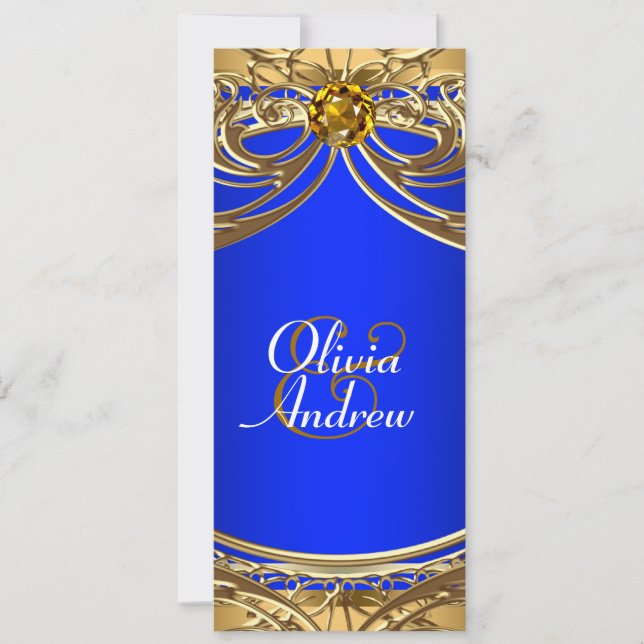Elegant Royal Blue and Gold Wedding Invitation (Front)