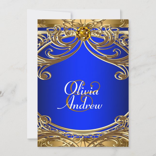 Elegant Royal Blue and Gold Wedding Invitation (Front)