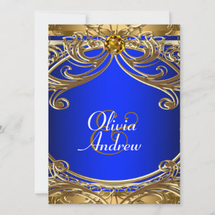 Elegant Royal Blue and Gold Wedding Invitation