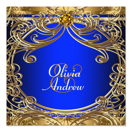 Elegant Royal Blue and Gold Wedding Invitation