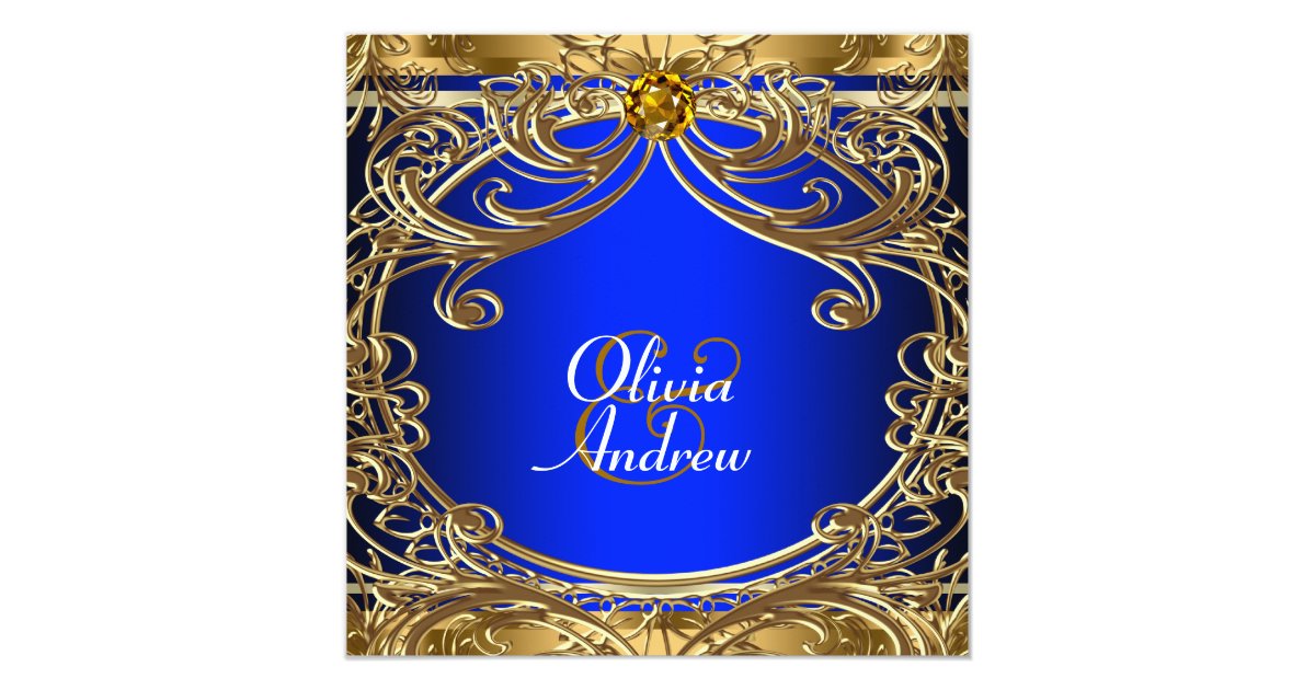 Elegant Royal Blue and Gold Wedding Invitation | Zazzle.com