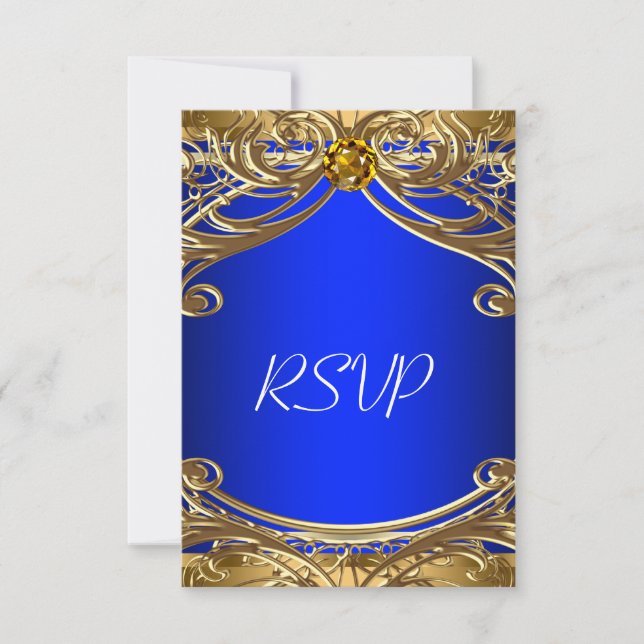 Elegant Royal Blue and Gold Wedding RSVP (Front)