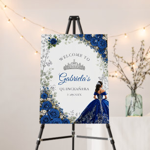 Elegant Royal Blue and Silver Quinceañera Welcome Foam Board