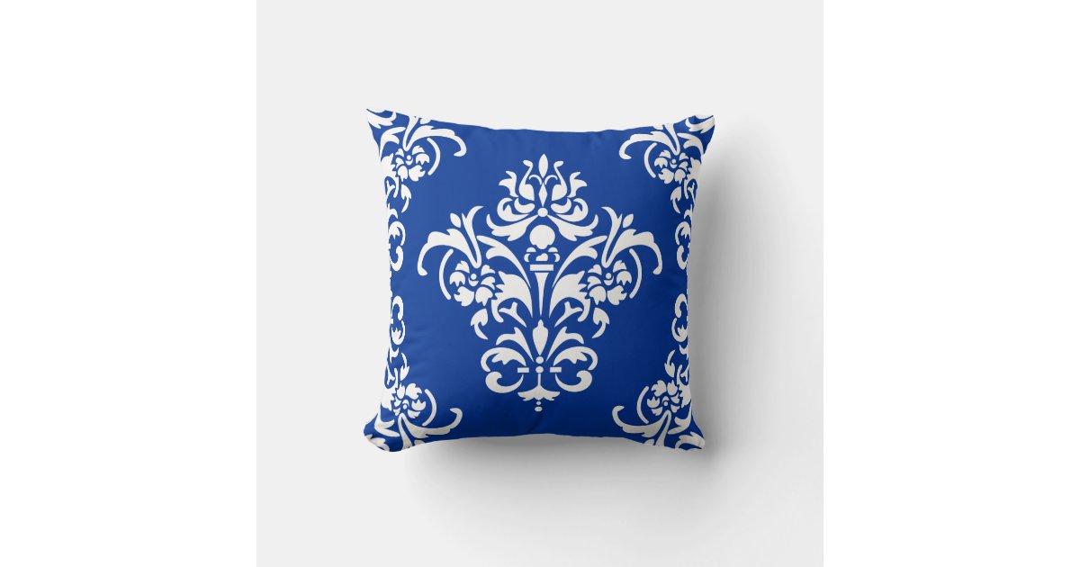 Elegant Royal Blue and White Damask Throw Pillow Zazzle